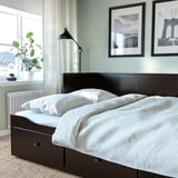 HEMNES Diván+3 cajones/2 colchones, negro-marrón/Ågotnes firme, Tamaño twin