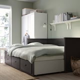 HEMNES Diván+3 cajones/2 colchones, negro-marrón/Åsvang firme, Tamaño twin