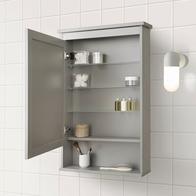 HEMNES Gabinete de espejo+1 puerta, gris, 24 3/4x6 1/4x38 5/8 "