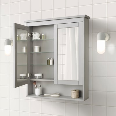 HEMNES Gabinete de espejo+2 puertas, gris, 32 5/8x6 1/4x38 5/8 "
