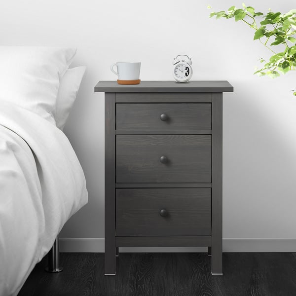 HEMNES Gavetero de 3 cajones, gris oscuro teñido, 22 7/8x31 1/8 "