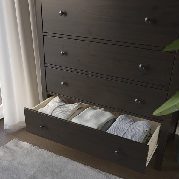 HEMNES Gavetero de 6 cajones, negro-marrón, 42 1/2x51 5/8 "