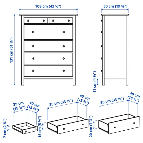 HEMNES Gavetero de 6 cajones, teñido en blanco, 42 1/2x51 5/8 "
