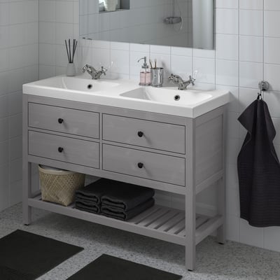 HEMNES / ORRSJÖN Tocador baño abierto+cj/lvmn/grifos, gris, 49x21 3/4x34 7/8 "