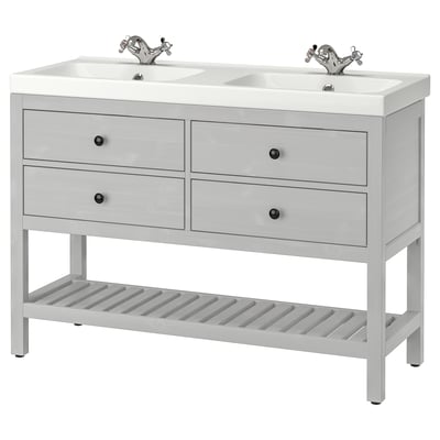 HEMNES / ORRSJÖN Tocador baño abierto+cj/lvmn/grifos, gris, 49x21 3/4x34 7/8 "
