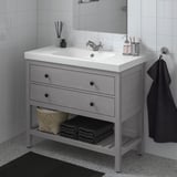 HEMNES / ORRSJÖN Tocador de baño abierto/lvmns/grifo, gris, 37x21 3/4x34 7/8 "