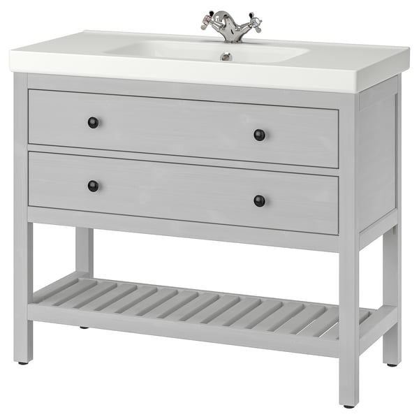 HEMNES / ORRSJÖN Tocador de baño abierto/lvmns/grifo, gris, 37x21 3/4x34 7/8 "