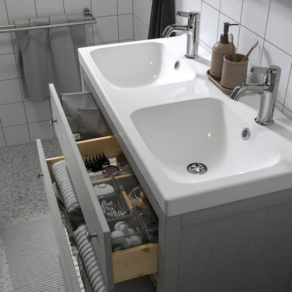 HEMNES / ORRSJÖN Tocador de baño+cajones, gris, 37x21 3/4x34 7/8 "