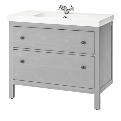 HEMNES / ORRSJÖN Tocador de baño+lavamanos+grifo, gris, 37x21 3/4x34 7/8 "