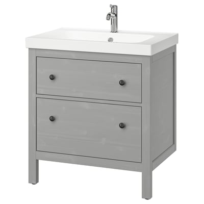 HEMNES / ORRSJÖN Tocador de baño+lavamanos+grifo, gris, 31x21 3/4x34 7/8 "