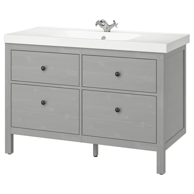 HEMNES / ORRSJÖN Tocador de baño+lavamanos+grifo, gris, 49x21 3/4x34 7/8 "