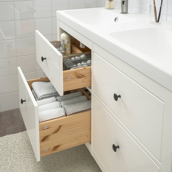 HEMNES / ORRSJÖN Tocador de baño+lavamanos+grifos, blanco, 49x21 3/4x34 7/8 "