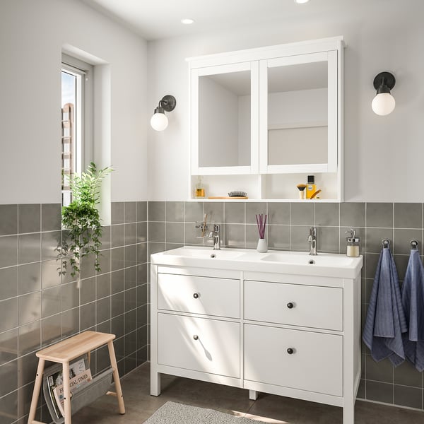 HEMNES / ORRSJÖN Tocador de baño+lavamanos+grifos, blanco, 49x21 3/4x34 7/8 "