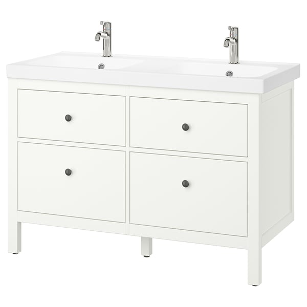 HEMNES / ORRSJÖN Tocador de baño+lavamanos+grifos, blanco, 49x21 3/4x34 7/8 "
