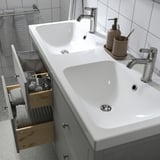 HEMNES / ORRSJÖN Tocador de baño+lavamanos+grifos, gris, 49x21 3/4x34 7/8 "
