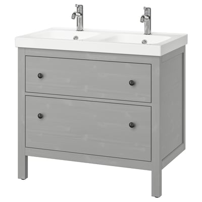 HEMNES / ORRSJÖN Tocador de baño+lavamanos+grifos, gris, 37x21 3/4x34 7/8 "