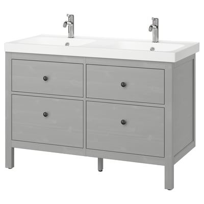 HEMNES / ORRSJÖN Tocador de baño+lavamanos+grifos, gris, 49x21 3/4x34 7/8 "