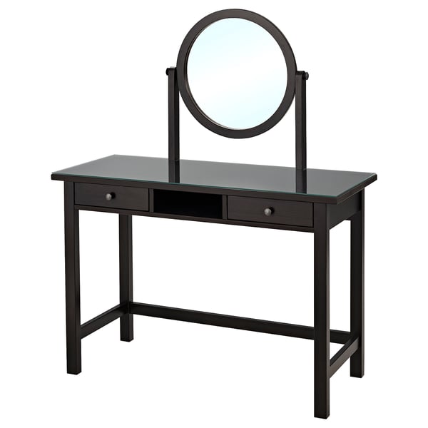 HEMNES Tocador con espejo, negro-marrón, 43 1/4x17 3/4 "