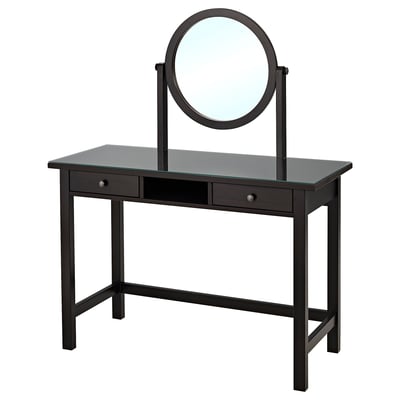 HEMNES Tocador con espejo, negro-marrón, 43 1/4x17 3/4 "