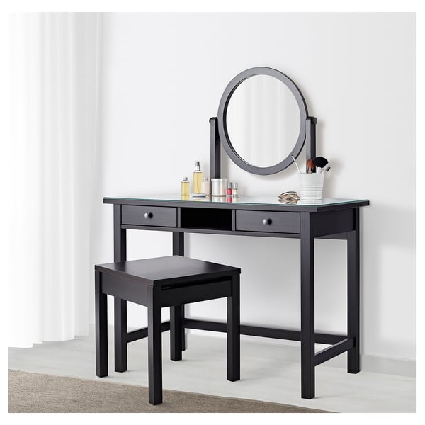 HEMNES Tocador con espejo, negro-marrón, 43 1/4x17 3/4 "
