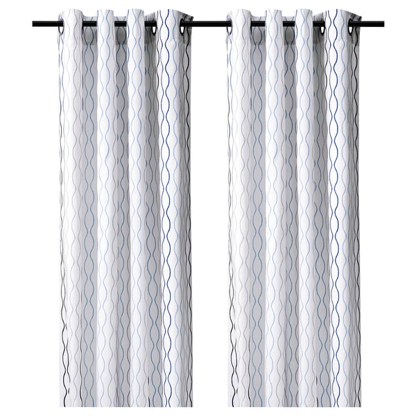 HENNY RAND Cortinas, 1 par, blanco/azul oscuro/azul claro/gris claro, 57x98 "