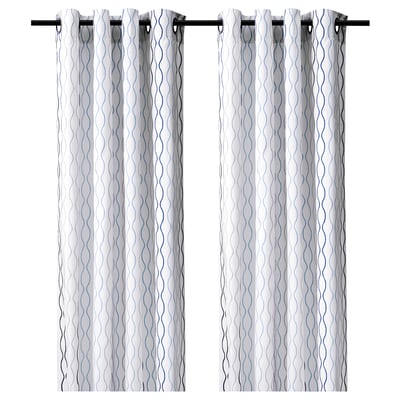 HENNY RAND Cortinas, 1 par, blanco/azul oscuro/azul claro/gris claro, 57x98 "