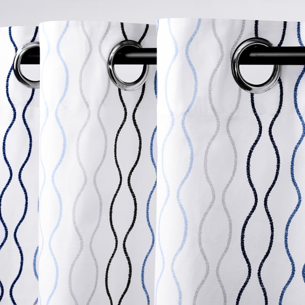 HENNY RAND Cortinas, 1 par, blanco/azul oscuro/azul claro/gris claro, 57x98 "