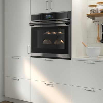 HJÄLTEBY Horno pared convección+autolimpieza, negro acero inoxidable