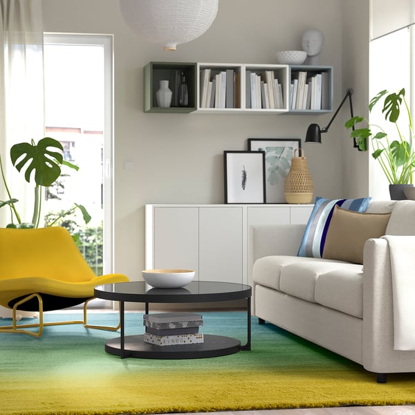 HOTELLRUM Alfombra, pelo largo, azul/verde amarillo, 7 ' 10 "x9 ' 10 "