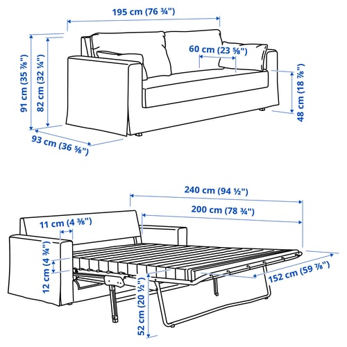 HYLTARP Sofá cama, Kilanda azul pálido