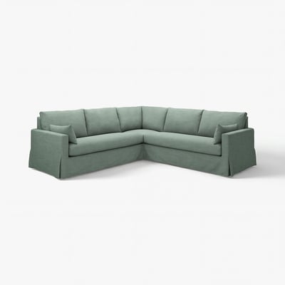 HYLTARP Sofá esquinero, 4 plazas, Hemmesta gris-verde
