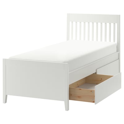 IDANÄS Armazón de cama+almacenaje, blanco/Luröy, Tamaño twin