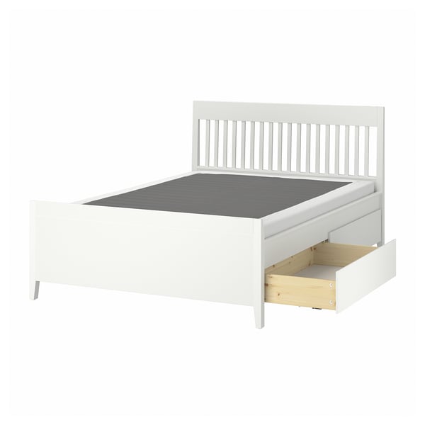 IDANÄS Armazón de cama+almacenaje, blanco/Lyngör blanco, Tamaño full