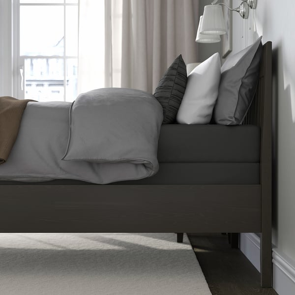 IDANÄS Armazón de cama, marrón oscuro/Lyngör gris oscuro, Tamaño twin