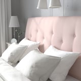 IDANÄS Armazón de cama tapizado, Gunnared rosado claro, Tamaño King