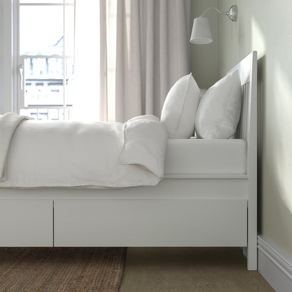 IDANÄS Base de cama+almacenamiento, blanco/Luröy, Tamaño twin