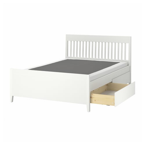 IDANÄS Base de cama+almacenamiento, blanco/Lyngör blanco, Tamaño queen
