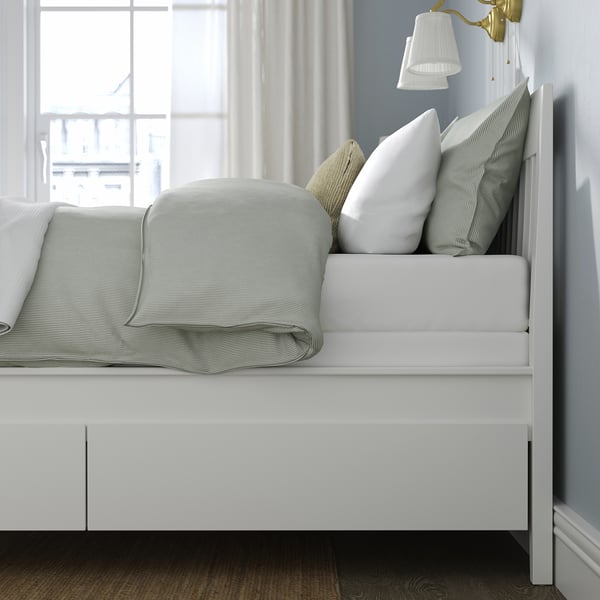 IDANÄS Base de cama+almacenamiento, blanco/Lyngör blanco, Tamaño full