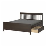 IDANÄS Base de cama+almacenamiento, marrón oscuro/Lyngör gris oscuro, Tamaño King
