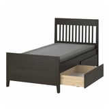 IDANÄS Base de cama+almacenamiento, marrón oscuro/Lyngör gris oscuro, Tamaño twin