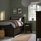 IDANÄS Base de cama+almacenamiento, marrón oscuro/Lyngör gris oscuro, Tamaño twin