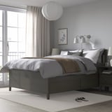 IDANÄS Base de cama+almacenamiento, marrón oscuro/Lyngör gris oscuro, Tamaño full