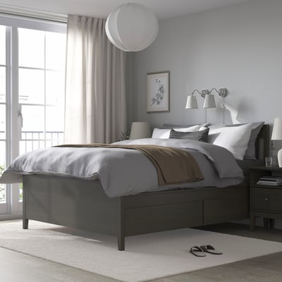 IDANÄS Base de cama+almacenamiento, marrón oscuro/Lyngör gris oscuro, Tamaño full