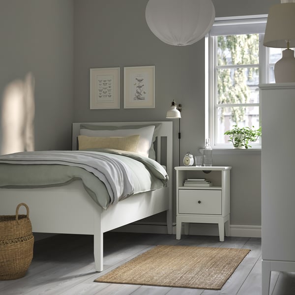 IDANÄS Base de cama, blanco/Lyngör blanco, Tamaño twin