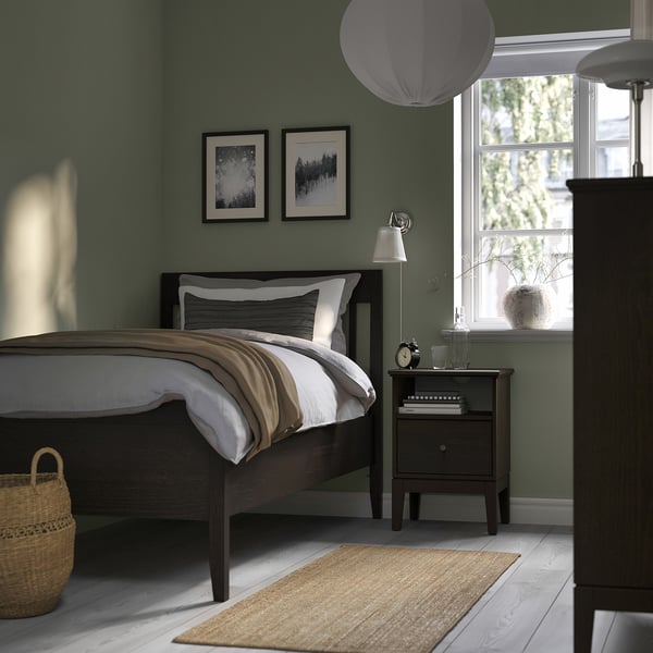 IDANÄS Base de cama, marrón oscuro/Lyngör gris oscuro, Tamaño twin