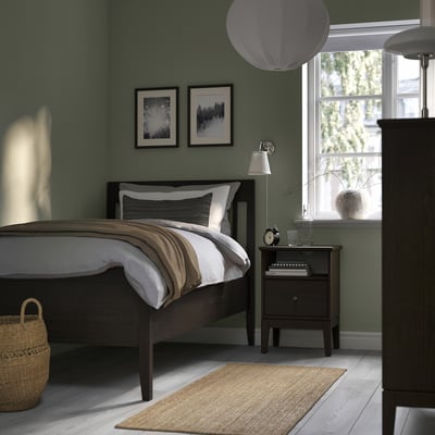 IDANÄS Base de cama, marrón oscuro/Lyngör gris oscuro, Tamaño twin