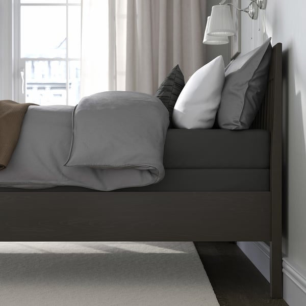 IDANÄS Base de cama, marrón oscuro/Lyngör gris oscuro, Tamaño queen