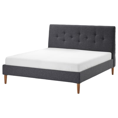 IDANÄS Base de cama tapizada, Gunnared gris oscuro, Tamaño King
