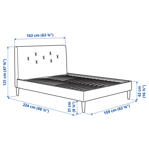 IDANÄS Base de cama tapizada, Gunnared gris oscuro, Tamaño queen