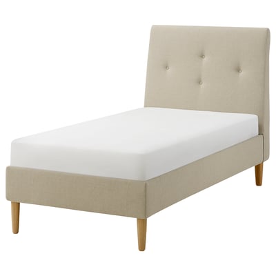 IDANÄS Base de cama tapizada, Naggen beige, Tamaño twin
